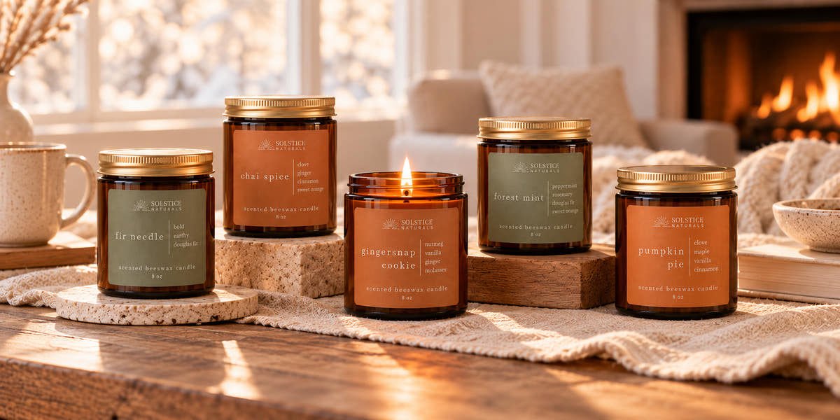 Solstice Naturals beeswax candles in a quiet interior