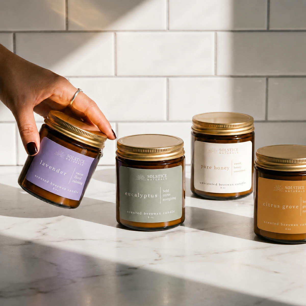 Solstice Naturals beeswax candles in a quiet interior