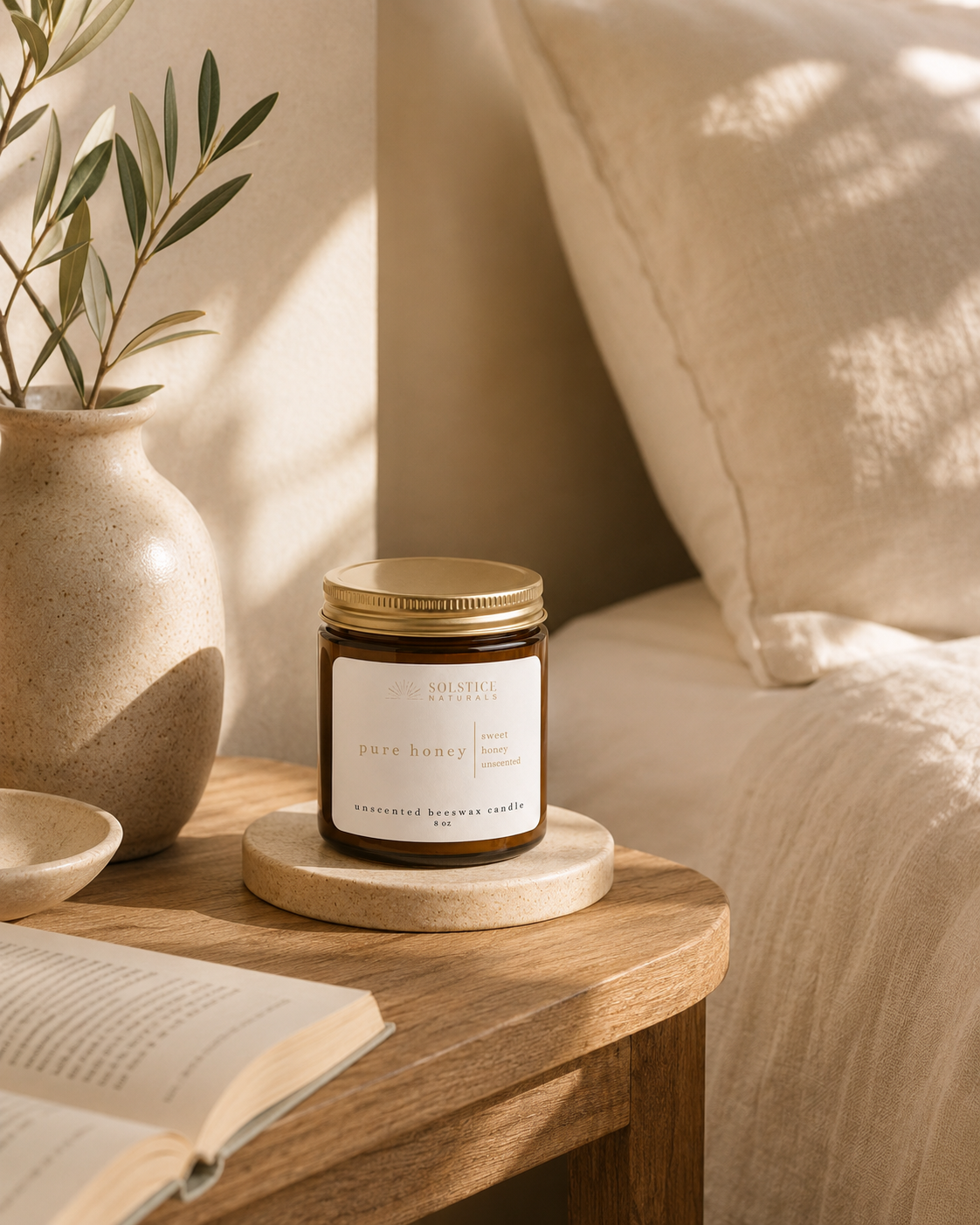 Handcrafted Solstice Naturals beeswax candles made in Georgia